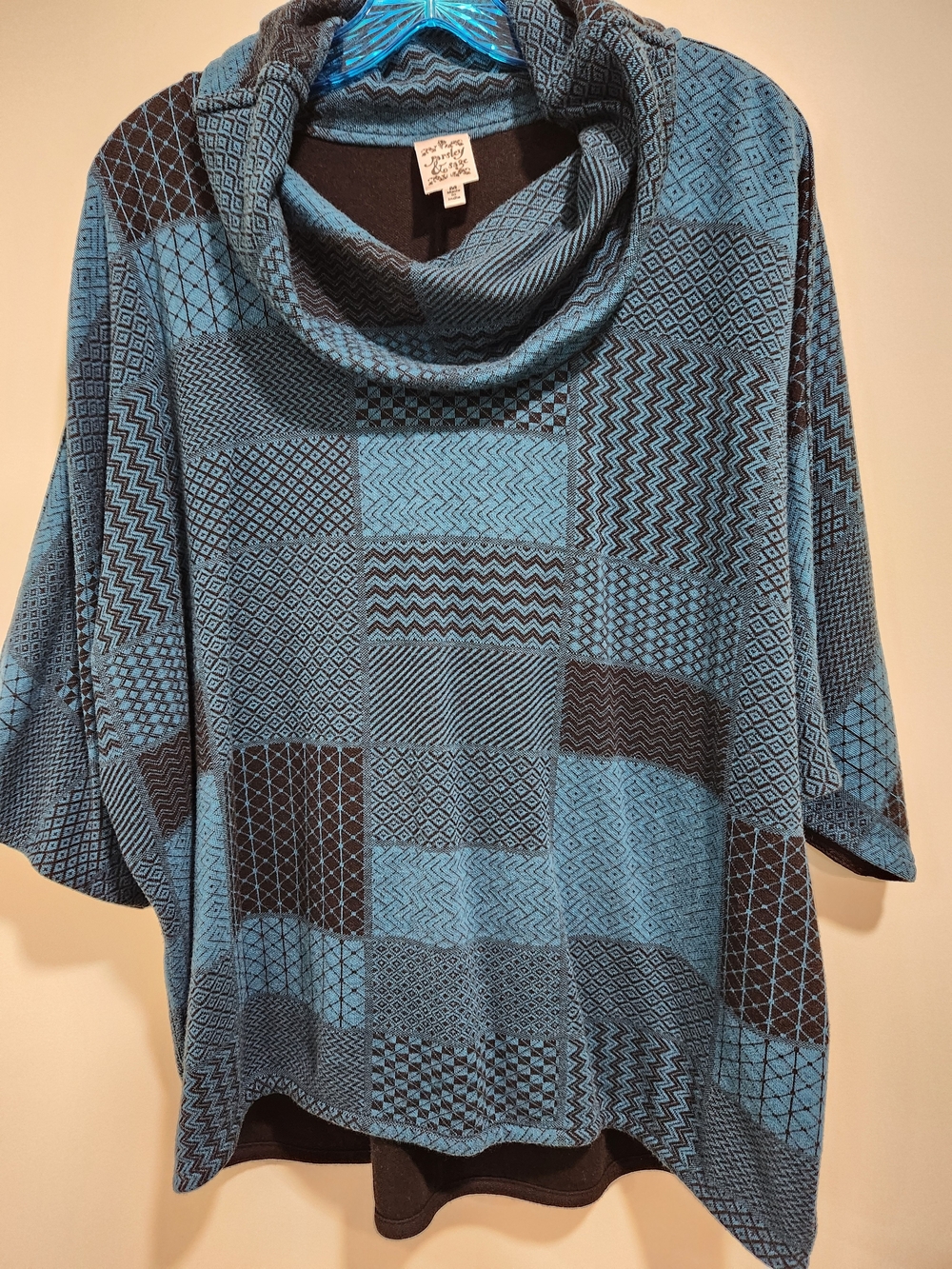 Parsley & Sage Blue and Black Cowl Neck Patchwork Tunic